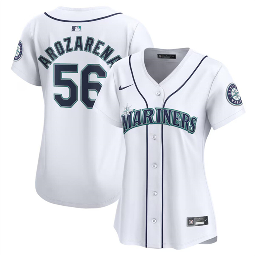 Women's White Seattle Mariners #56 Randy Arozarena 2024 Home Limited Stitched jersey(Run Small)